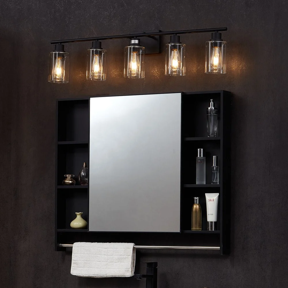 VEVOR 5-Light Bathroom Vanity Lights, 37.1-Inch, Modern Light Fixtures Above Mirror with Clear Glass Shade, 60W, Wall Lighting for Bathroom, Living Room, Bedroom, Hallway, E26 Base (Bulbs Not Included)
