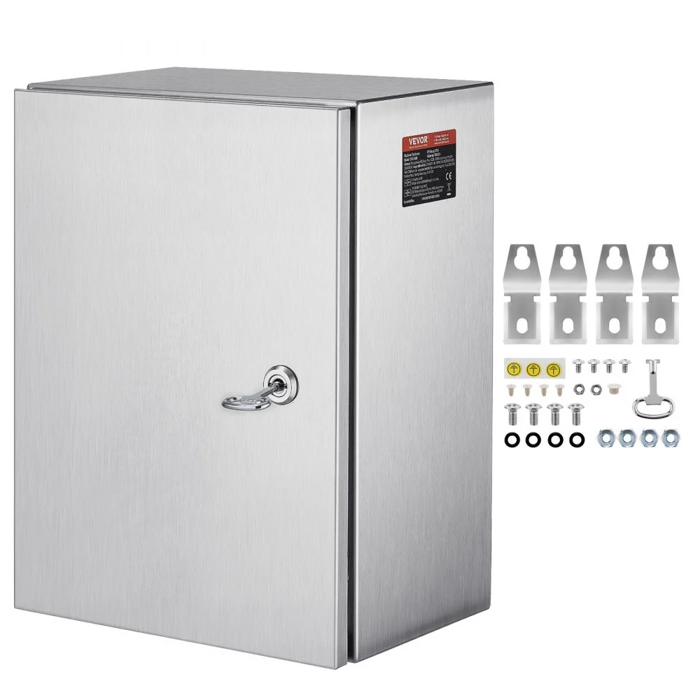 VEVOR NEMA Stainless Steel Enclosure, 16 x 12 x 8'' NEMA 4X Steel Electrical Box, IP66 Waterproof & Dustproof, Outdoor/Indoor Electrical Junction Box, with Mounting Plate