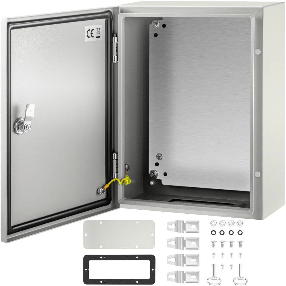 VEVOR Carbon Steel Electrical Box, 16x12x6 inches, Hinged Cover, IP66 Waterproof & Dust Resistant, Suitable for Outdoor Use, Includes Mounting Plate