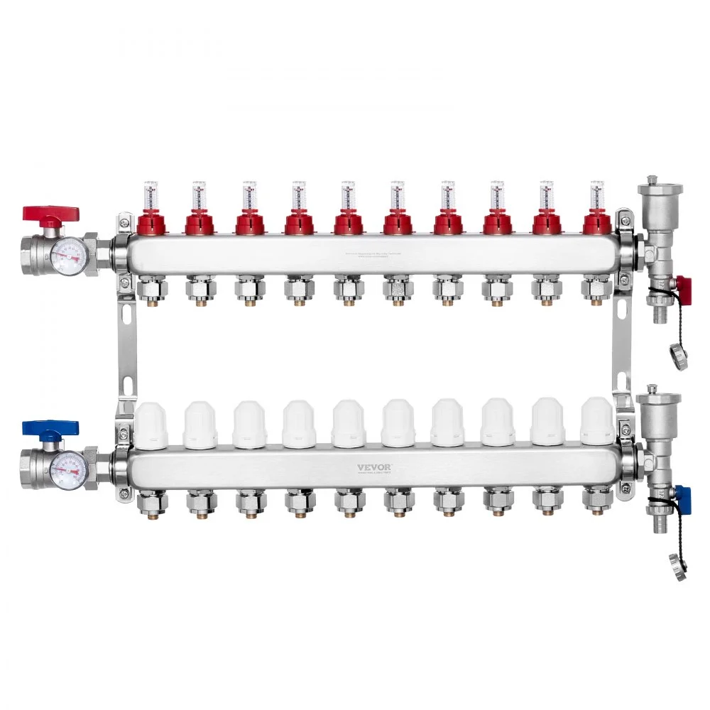 Summer Sale
VEVOR 10-Branch Radiant Heat Manifold, 1/2" PEX Tubing Manifold, Stainless Steel PEX Manifold for Hydronic Radiant Floor Heating, Radiant Heat PEX Manifold Kit with 1/2" Adapters Included