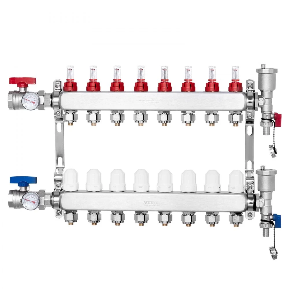 Summer Sale
VEVOR 8-Branch Radiant Heat Manifold, 1/2" PEX Tubing Manifold, Stainless Steel PEX Manifold for Hydronic Radiant Floor Heating, Radiant Heat PEX Manifold Kit with 1/2" Adapters Included