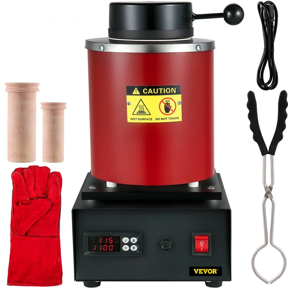 Summer Sale
VEVOR Gold Melting Furnace, 1350W, 2102 ℉ Max Temperature, 3 kg Digital Electric Melting Furnace, with 1 kg and 3 kg Ceramic Crucible and Ingot Die for Processing of Gold, Silver, Aluminum, Copper
