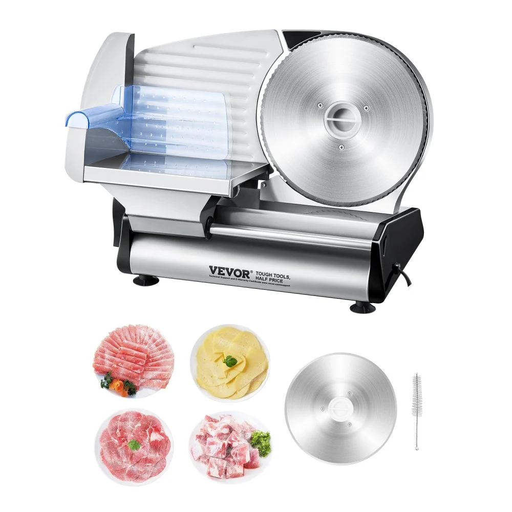 VEVOR Meat Slicer, 8.7 inch Electric Deli Food Slicer, 180W Meat Cutter with Two Premium SUS420 Blades, 0-0.6 inch Adjustable Thickness, Food Slicer Machine for Meat, Hard Bread and Cheese, Home Use