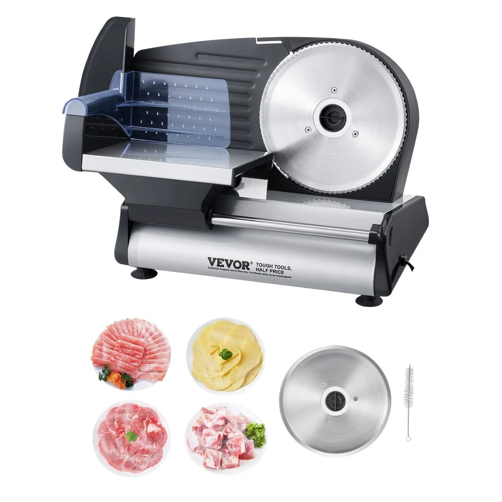 VEVOR Meat Slicer, 7.5 inch Electric Deli Food Slicer, 180W Meat Cutter with two Premium SUS420 Blades, 0-0.6 inch Adjustable Thickness, Food Slicer Machine for Meat, Hard Bread and Cheese, Home Use
