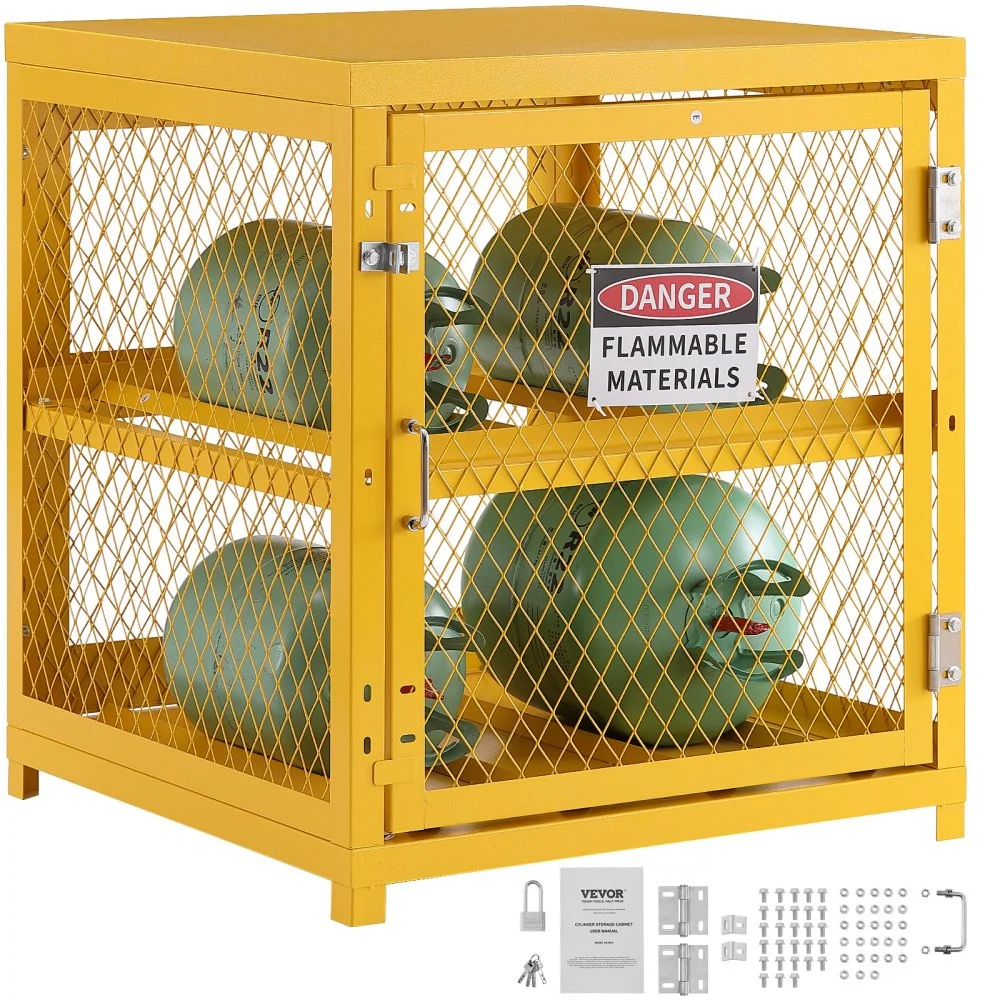 Summer Sale
VEVOR Horizontal Cylinder Storage Cabinet, 4 x 33 lbs Cylinder Capacity, 31.02x30.04x35 inch Propane Storage Cage, Gas Cylinder Cabinet, Yellow Powder Coat Finish, for Freon, Gases, Oxygen, Nitrogen