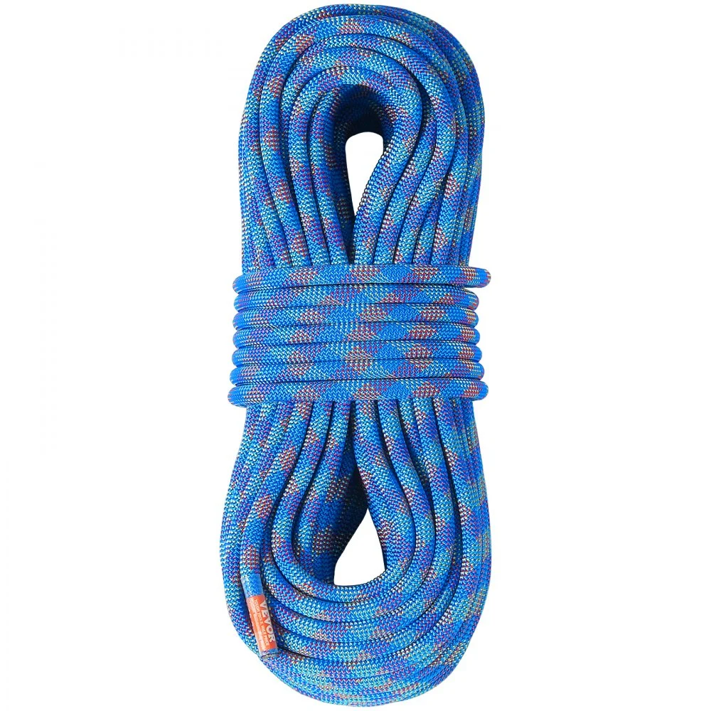 VEVOR 10.2mm Dynamic Climbing Rope, 50M(164ft) Outdoor Rock Climbing Rope 25KN Breaking Tension, Stretchable Fiber Rope with Steel Snap Hooks for Escape, Rappelling, Fire Rescue, Blue