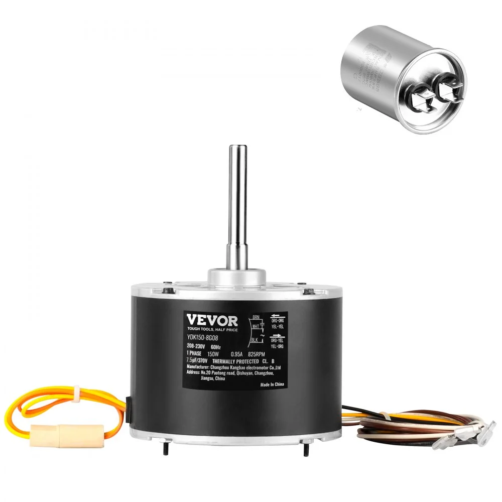 VEVOR Condenser Fan Motor 5KCP39GFS166S, 3S003, 1/5 HP 208-230V, 825RPM, OEM Standard Upgraded Replacement Condenser Motor Reversible Rotating, Explosion-proof CBB65 7.5μF/370V Capacitor