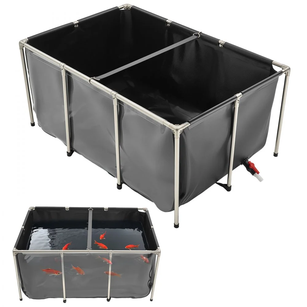 VEVOR Canvas Fish Pond, 270 Gal Above Ground Fish Pond, PVC Koi Tank with Clear Viewing Panel, Rectangular Goldfish Tank with Stainless Steel Frame & Drain Valve, for Breeding Koi, Irrigation(Black)
