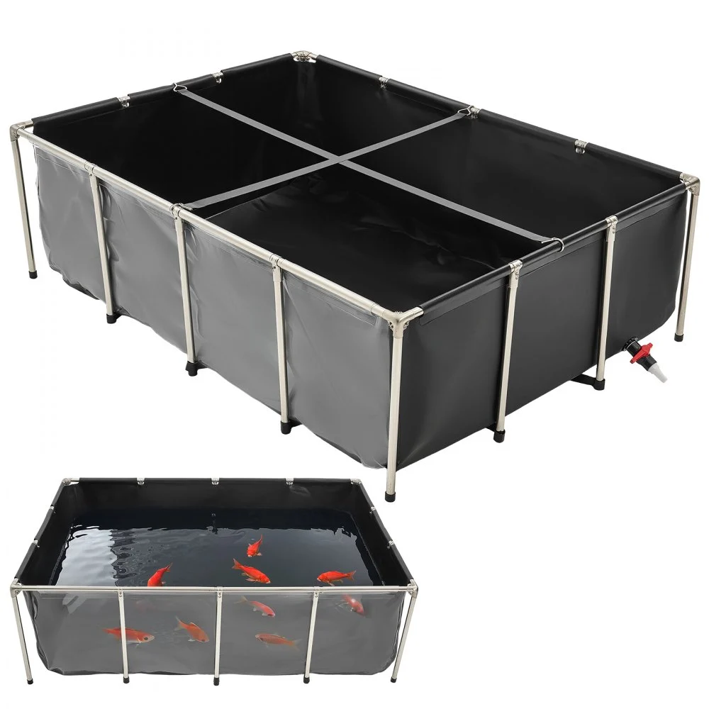 Summer Sale
VEVOR Canvas Fish Pond, 470 Gal Above Ground Fish Pond, PVC Koi Tank with Clear Viewing Panel, Rectangular Goldfish Tank with Stainless Steel Frame & Drain Valve, for Breeding Koi, Irrigation(Black)