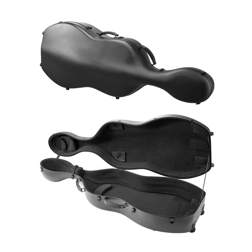 VEVOR 4/4 Full Size Cello Case, Composite Carbon Fiber, Lightweight Portable Travel Carrying Bag, with Plush Lining, Dual Shoulder Straps, Anti-Scratch, Professional Cello-Shape, for Cello, Black