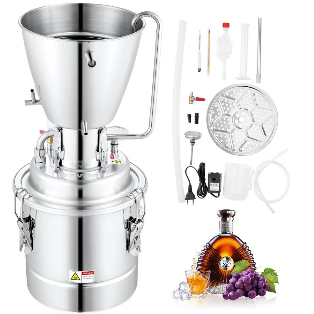 VEVOR Water Alcohol Distiller, 8 Gal/30 L, 304 Stainless Steel Still with 6-Lap Coil & Exhaust Port, Home Distillery Kit with Thermometer Pump, Oxygen-Free Steaming for Purer Whiskey Brandy Essential