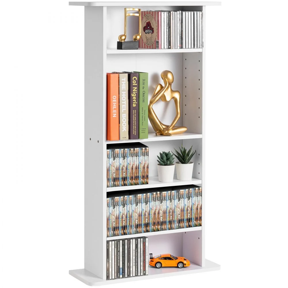 VEVOR Media Storage Cabinet, 5-layer DVD Shelf Holds up to 240 CDs, Adjustable CD Shelves, Protects & Organizes Music, Movie, Video Games or Memorabilia Collections, White