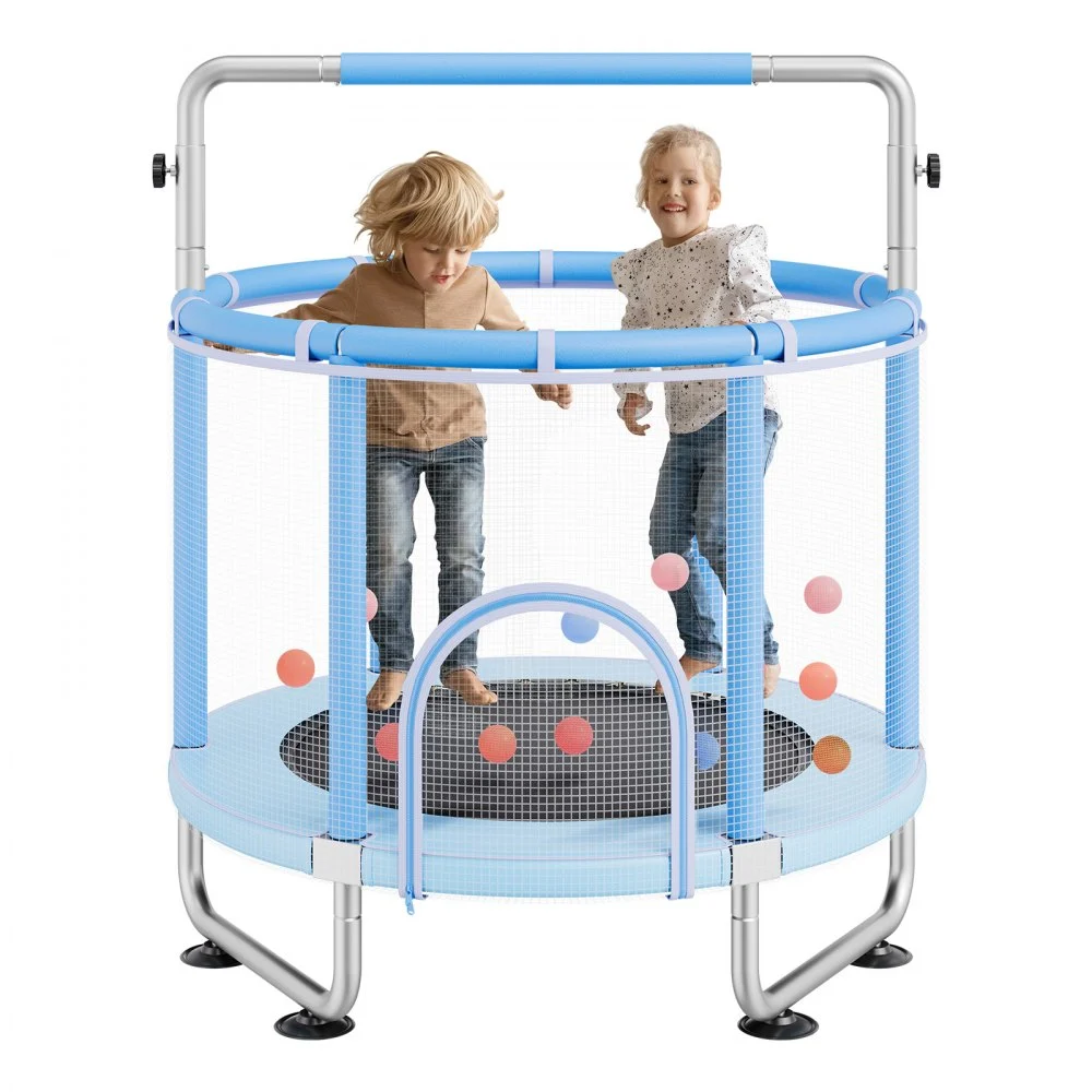 VEVOR 55" Kids Trampoline, 4.6FT Indoor Outdoor Trampoline, Mini Toddler Recreational Trampolinewith Safety Enclosure Net and Basketball Hoop, Birthday Gifts Christmas Toys for 3+ Years Children, Blue