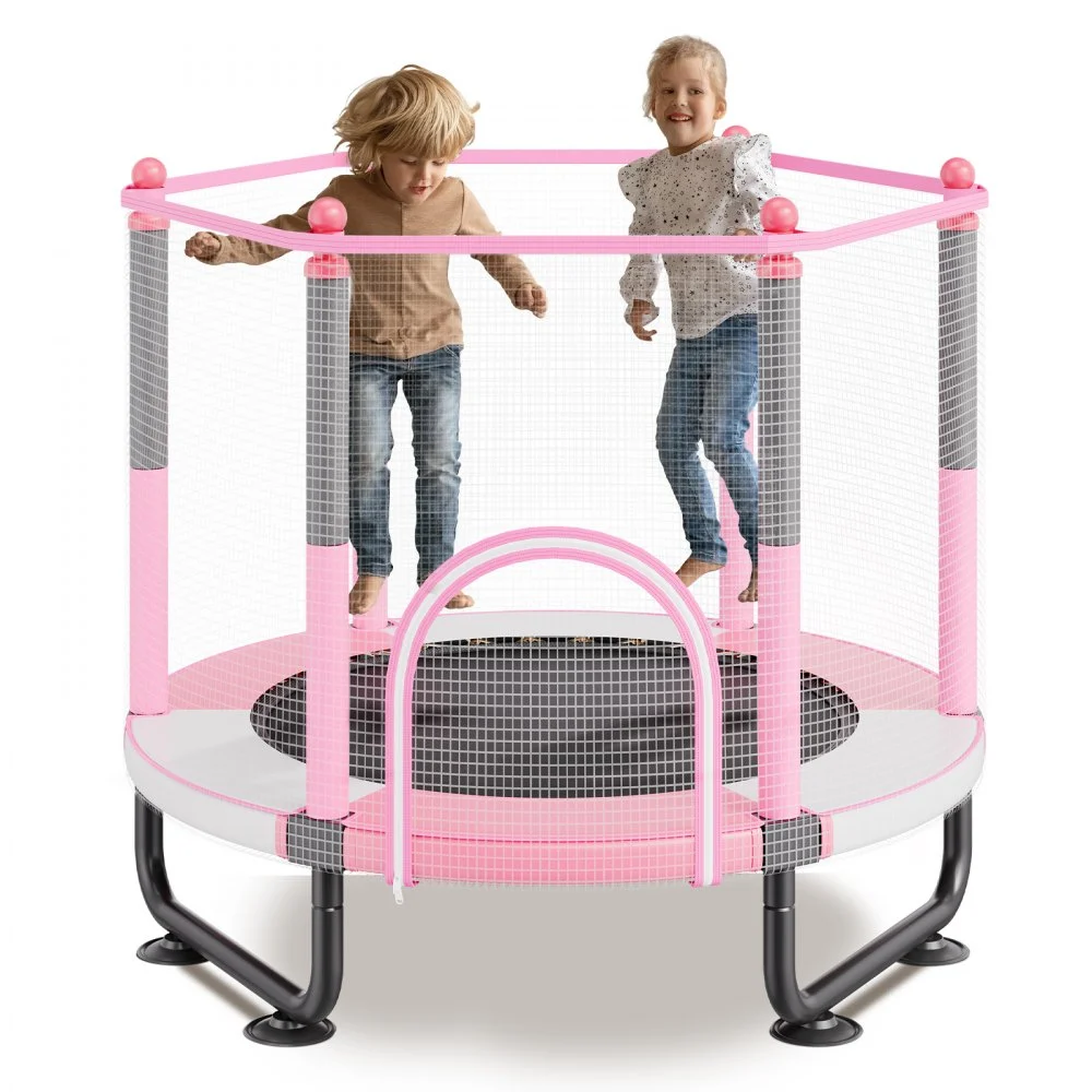 VEVOR 60" Kids Trampoline, 5FT Indoor Outdoor Trampoline, Mini Toddler Recreational Trampolinewith Safety Enclosure Net and Basketball Hoop, Birthday Gifts Christmas Toys for 3+ Years Children, Pink
