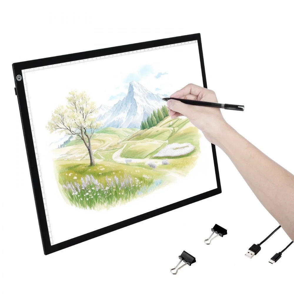 VEVOR Light Board, A3 LED Light Pad with 3 Level Dimmable Brightness, USB Powered Light Table for Tracing, Light Box for Diamond Painting, Animation, Sketching, Drawing, Stenciling, Artists (Black)