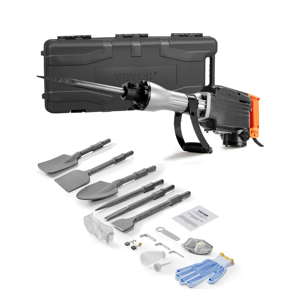 Summer Sale
VEVOR Demolition Jack Hammer, 1350 BPM Concrete Breaker 6pcs Chisels Bit Chipping with Case, 2200W Electric Jackhammer Heavy Duty, Black
