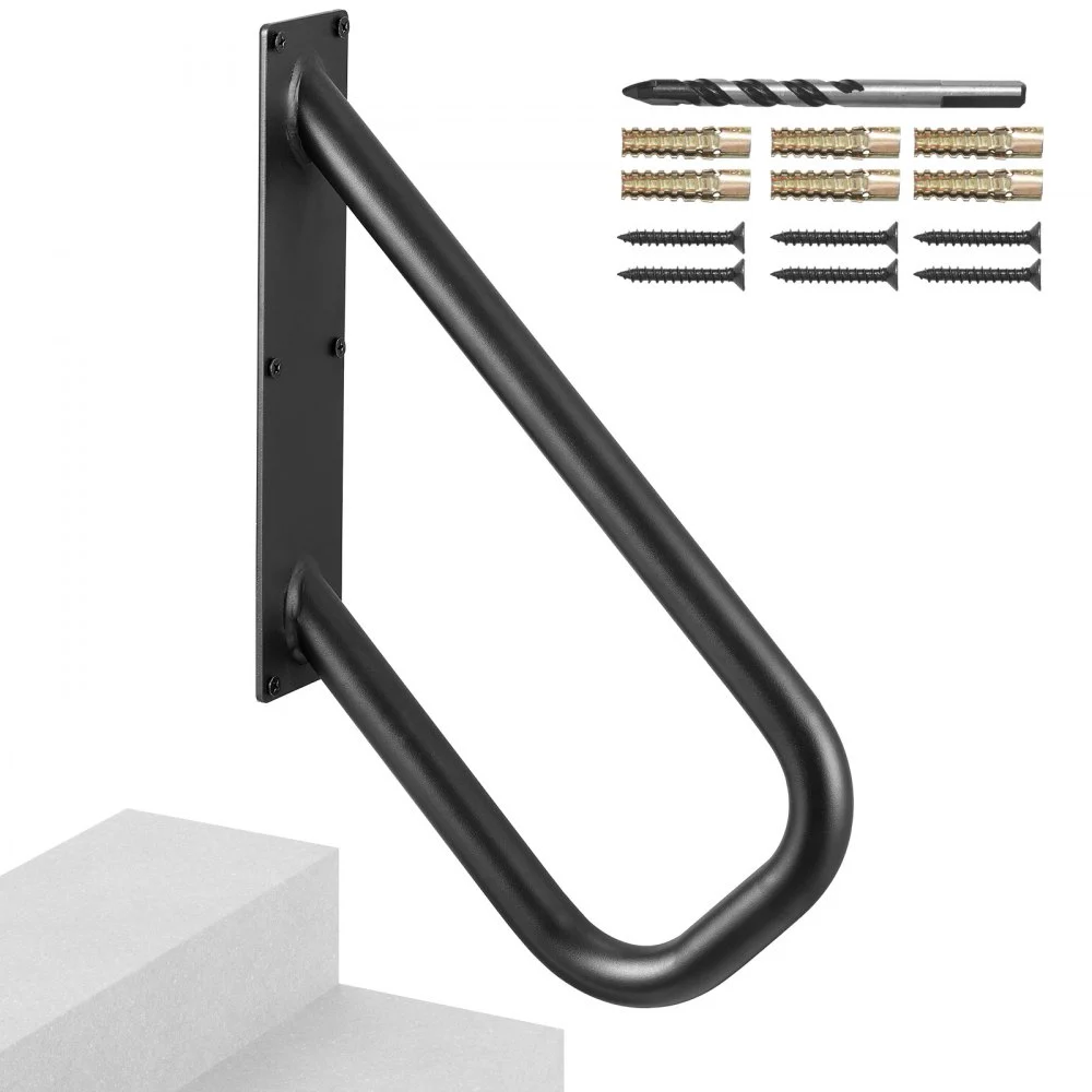 VEVOR Handrails for Outdoor Steps, 18.9" Length 1.3"Pipe Wall Mount Safety Railings for 1-2 Steps, Stair Handrail with Matte Black Finished,for Garden,Yard and Garage & Elderly,Pregnant Women, Disable