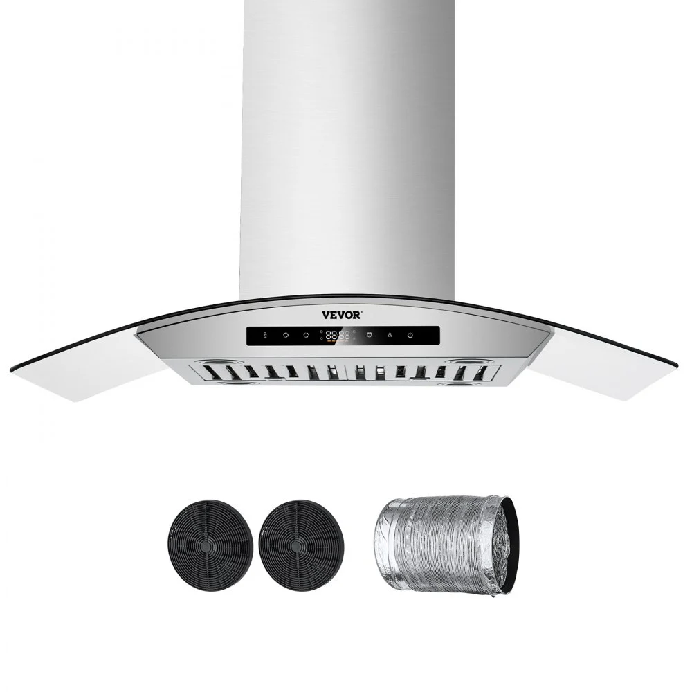 VEVOR Wall Mount Range Hood, 36 inch Chimney-Style Ceiling Mount Vent, 800 CFM Stainless Steel Kitchen Stove Hood with Gesture & Touch Control, LED Light, Baffle Filters, Ducted/Ductless Convertible