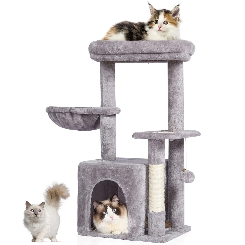 VEVOR Cat Tree for Indoor Cats, 31.4" Cat Tree Tower with Cat Condo, Sisal Scratching Post, Hammock, Top Perch, Jumping Platform, Cat House with Hang Ball, Cat Furniture Activity Center, Light Grey