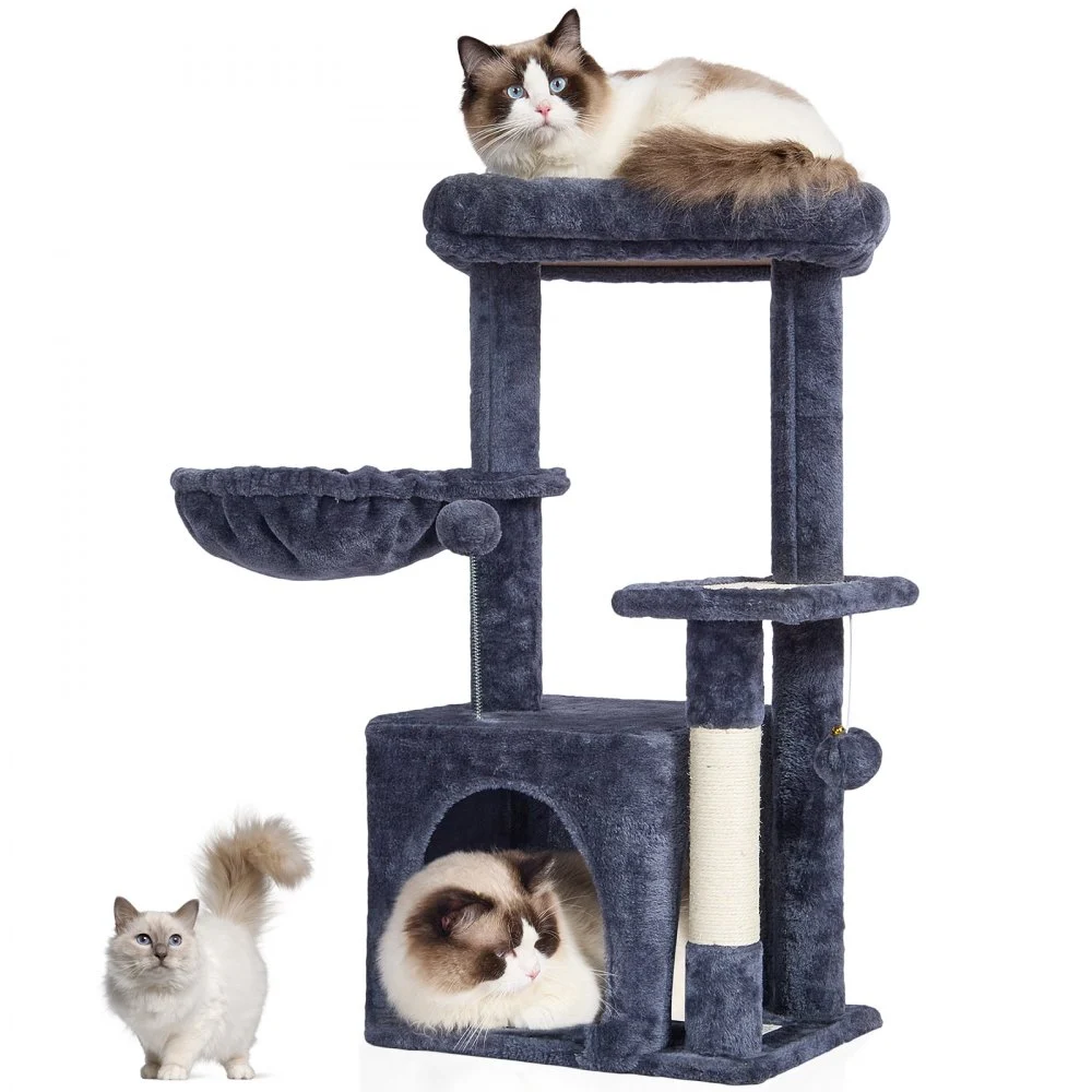 VEVOR Cat Tree for Indoor Cats, 31.4" Cat Tower with Cat Condo, Sisal Scratching Post, Hammock, Top Perch, Jumping Platform, Cat House with Hang Ball, Cat Furniture Activity Center, Dark Grey