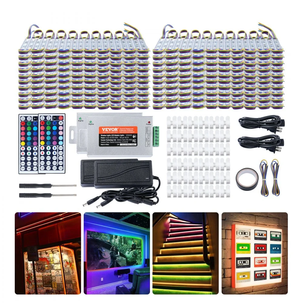 VEVOR 400PCS LED Storefront Lights, 207 ft, LED Module Lights, 5050 SMD 3-LED RGB Color Changing Window Lights with Remote Control for Business Store Window Advertising Letter Signs, IP68 Waterproof