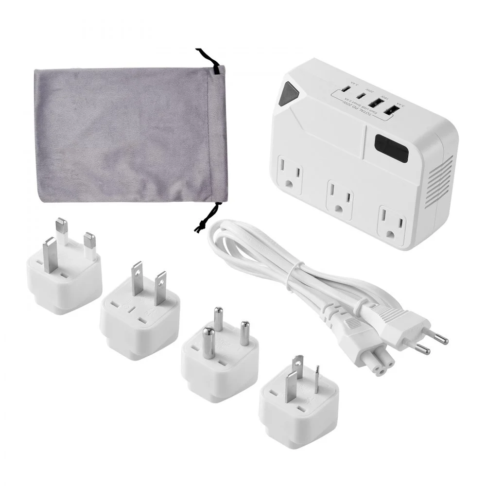 VEVOR Voltage Converter, 220V to 110V, International Universal Travel Adapter with 4 USB Ports (2 USB C), 3 AC Sockets, Plug Power Adapter, Step Down Transformer Outlet Converter, for EU UK AU US