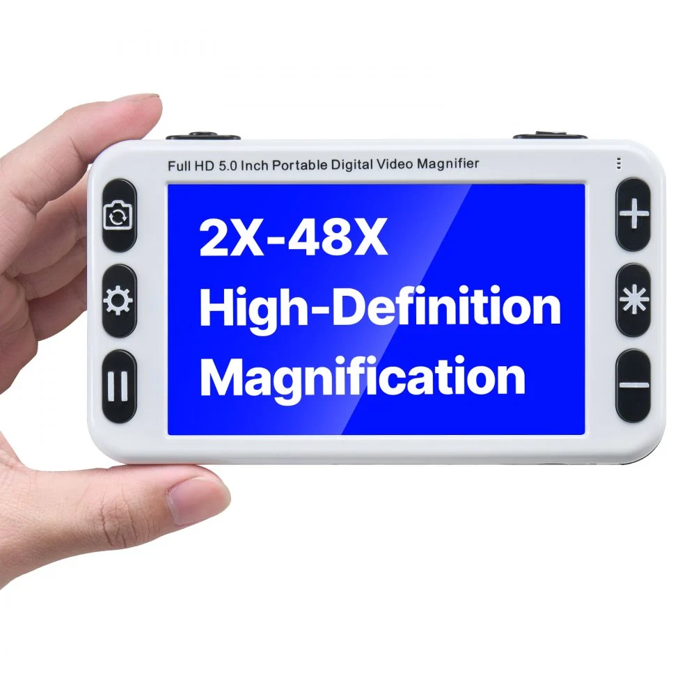 VEVOR Portable Digital Magnifier, 5-inch HD Electronic Video Magnifier for Low Version, 2X - 48X Electronic Reading Aid with 13MP Near & Far Dual Lens, 26 Color Mode, AV/HDMI Output & Foldable Handle