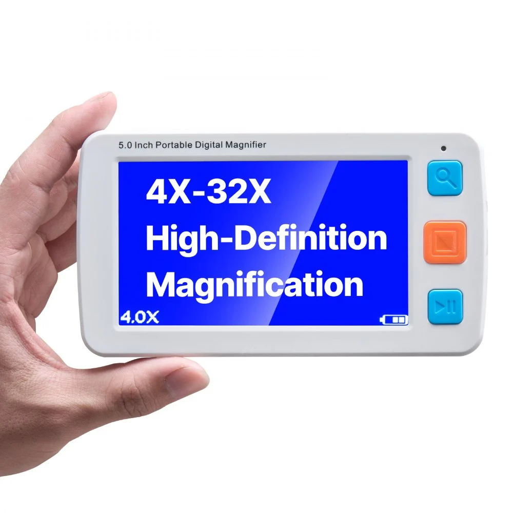 VEVOR Portable Digital Magnifier, 5-inch HD Electronic Video Magnifier for Low Version, 4X - 32X Zoom Electronic Reading Aid with 17 Color Mode, AV Output, Foldable Handle & 5-Level Screen Brightness