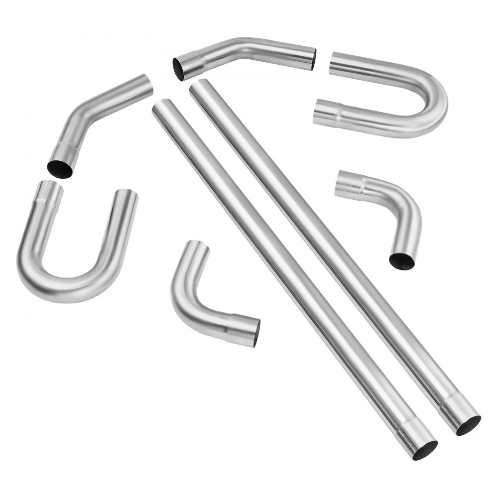 VEVOR Exhaust Kit, 8 Pieces, DIY Universal Stainless Steel Exhaust Kit with Slip-Fit Joint & Large Exhaust Tube, Rust-Proof Exhaust Pipe for Exhaust System, Fit for Garage/Auto Repair Store/4S Store
