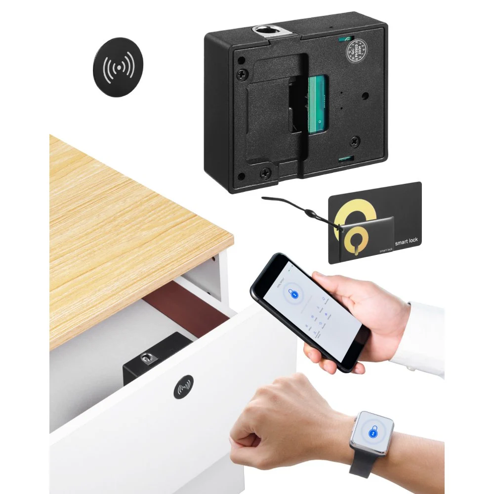 VEVOR Electronic Cabinet Lock, 4-in-1, Smart Cabinet Lock with 3*AAA Accumulator, Easy-to-install Hidden Cabinet Lock with APP Smart Management, Fits for Various Wooden Cabinets