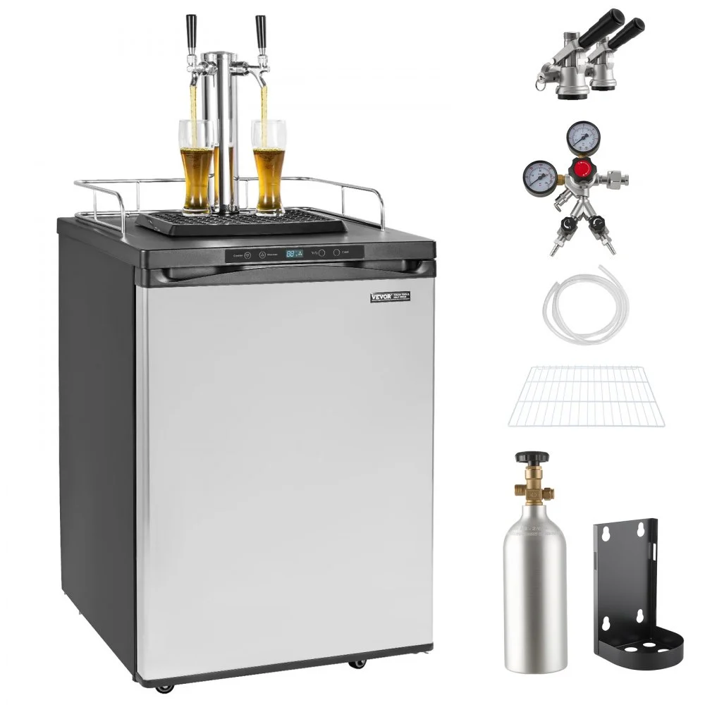Summer Sale
VEVOR Beer Kegerator, Dual Tap Draft Beer Dispenser, Full Size Keg Refrigerator With Shelf, CO2 Tank(No Gas), Drip Tray & Rail, 23°F- 82.4°F Temperature Control, 162L, Silver