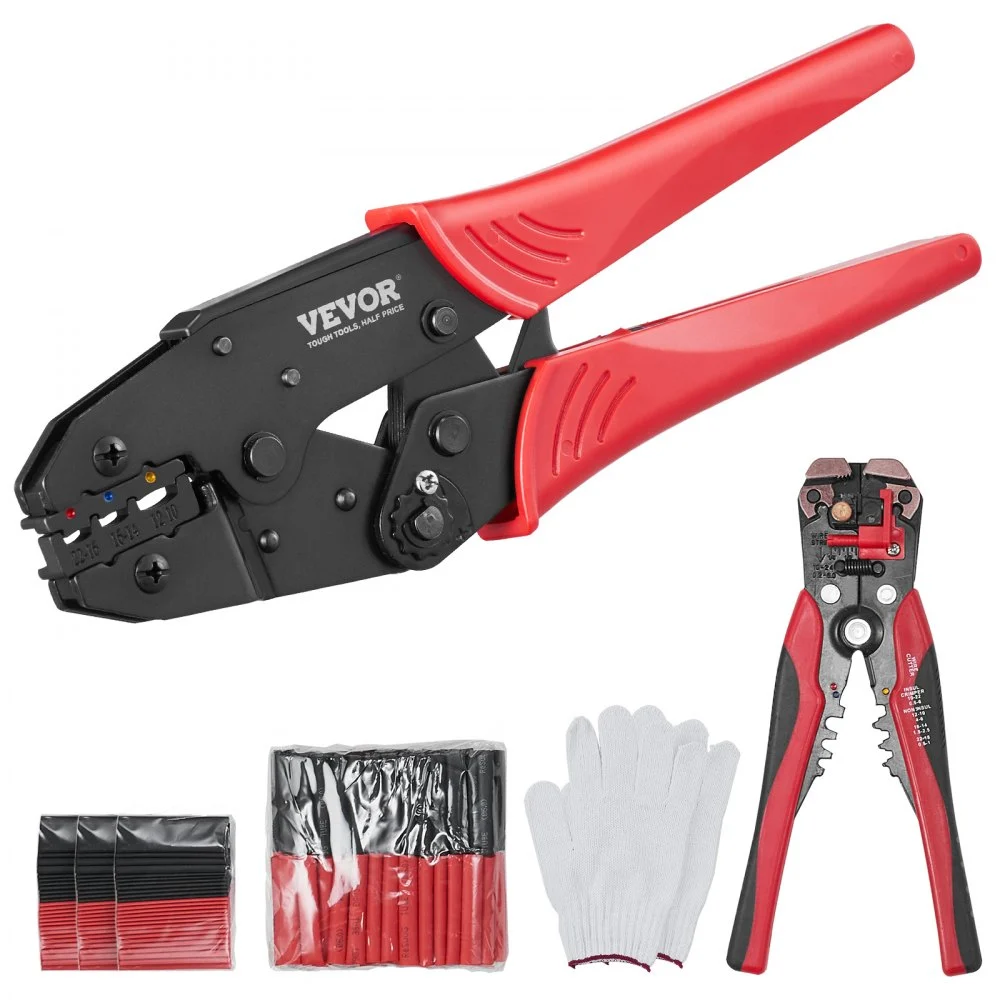 Clearance
VEVOR Ratcheting Crimping Tool Set For Insulated Electrical Connectors AWG22-10 with Wire Stripper and 210pcs Heat Shrink Tubes Labor-Saving Ratcheting Wire Crimp Pliers