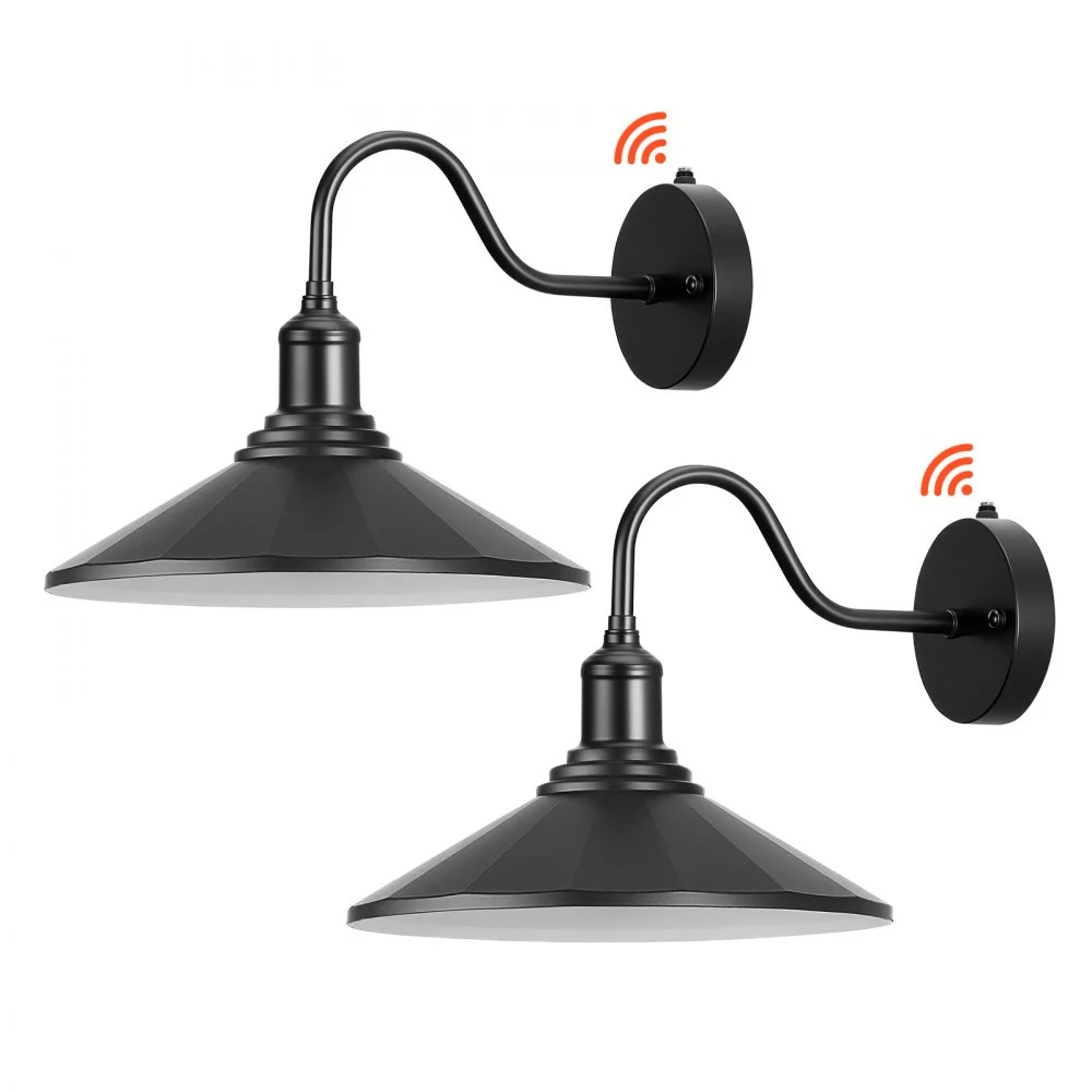 VEVOR Outdoor Barn Light, 11.5 in Diameter, 2-Pack Farmhouse Gooseneck Light Fixture, Dusk to Dawn Exterior Wall Sconce, with Anti-Rust, E26 Bulb Compatible for Porch, House, Entryway, Garage, Black