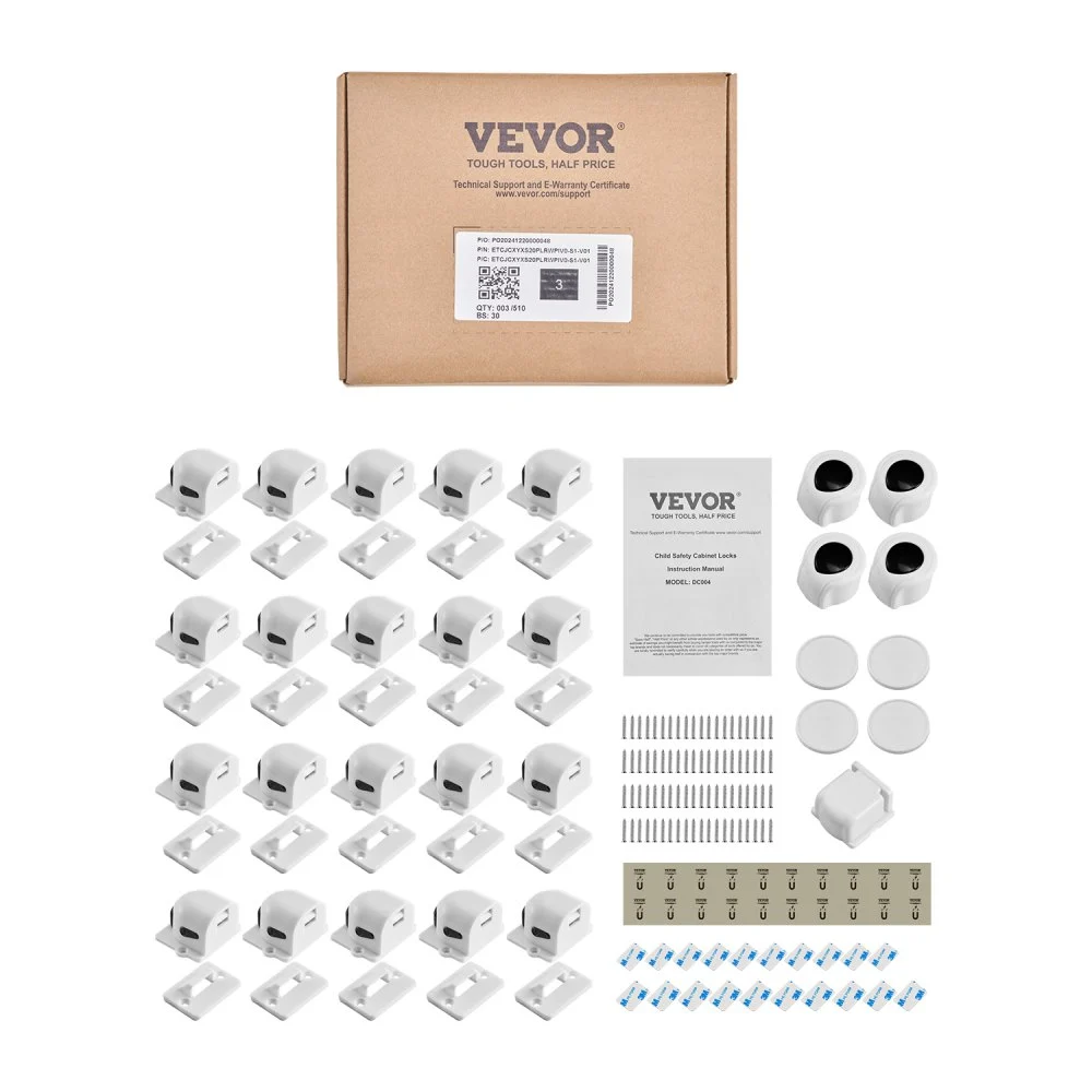 VEVOR Child Safety Magnetic Cabinet Locks, 20 Packs Baby Proofing Cabinet Locks with 4 Keys & 4 Holders, 2 Installation Choice, 3M Adhesives & Screws Included, Children Proof Cupboard Drawers Latches