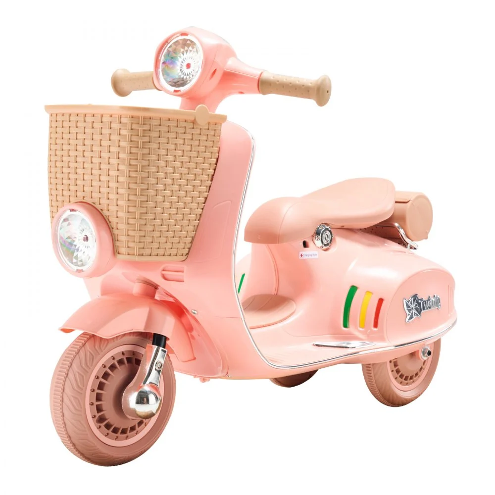 VEVOR Kids Ride On Motorcycle, 12V Battery Powered Electric Motorcycle Trike with Speed Up to 2mph, Headlight, LED Light, Music, Bluetooth, Basket, 3 Wheel Ride on Toys for Boys Girls Aged 3-4