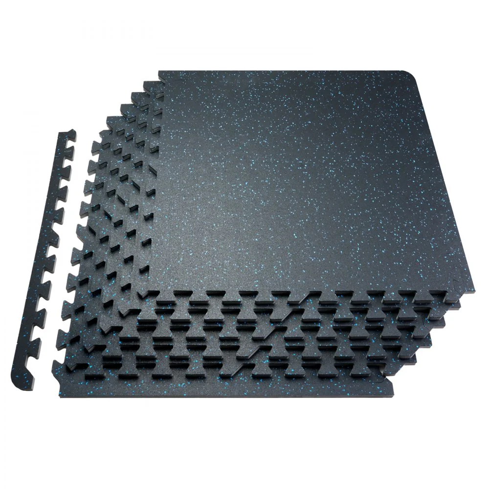 VEVOR 0.56 Inch Thick Gym Floor Mats, 12 Tiles Rubber Top with EVA Foam, 25" x 25" Gym Flooring Workout Mats with 48 sq.ft Coverage, Interlocking Puzzle Gym Mats for Gym, Home, Garage, Black & Blue