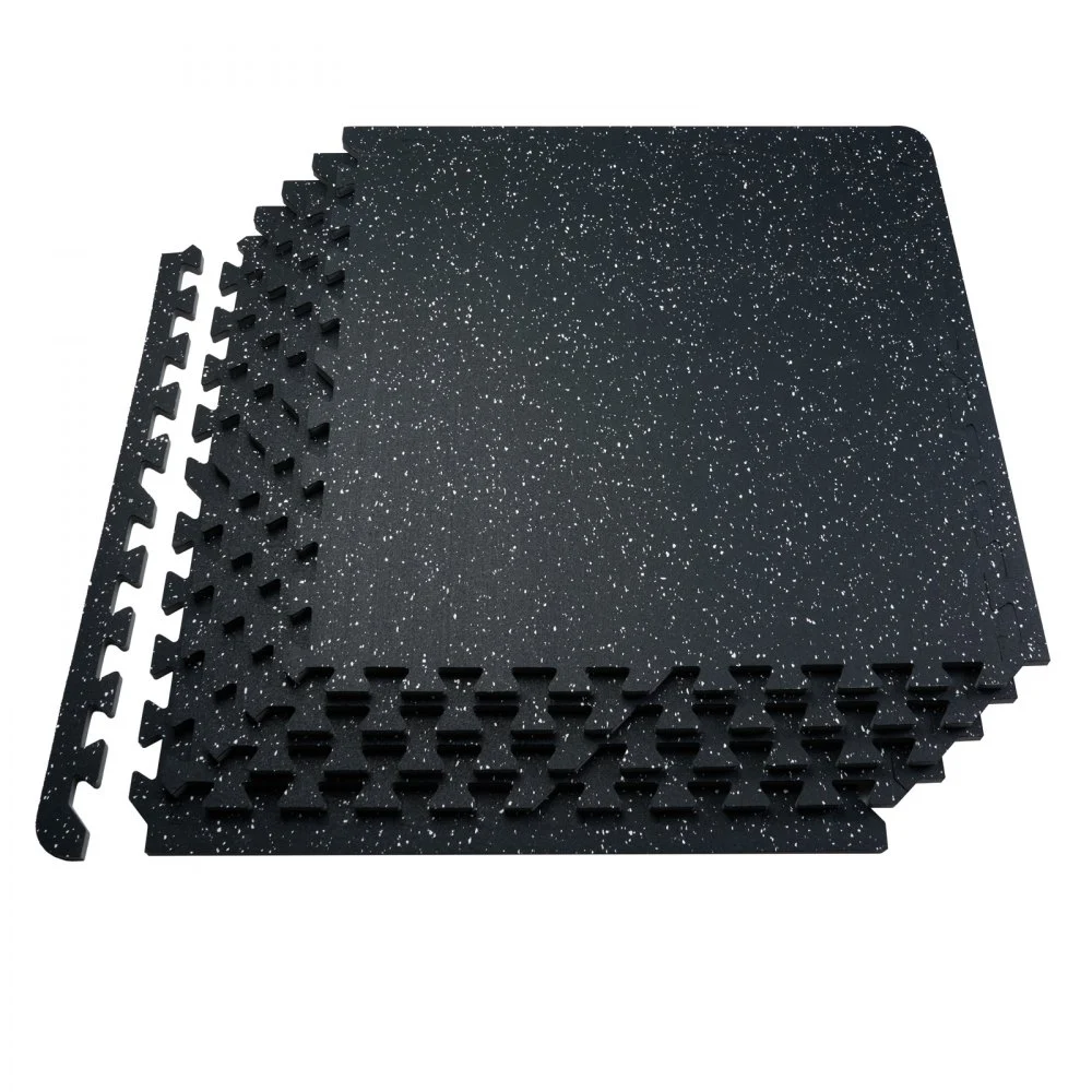 VEVOR 0.56 Inch Thick Gym Floor Mats, 12 Tiles Rubber Top with EVA Foam, 25" x 25" Gym Flooring Workout Mats with 48 sq.ft Coverage, Interlocking Puzzle Gym Mats for Gym, Home, Garage, Black & White
