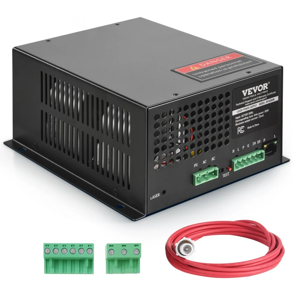 VEVOR CO2 Laser Power Supply, 80W, Power Supply for 80W Laser Tube, Constant Current Protection, Open Circuit Protection, Fast Heat Dissipation, Compatible for Multi-brand Laser Engravers & Cutters