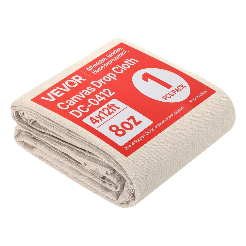 VEVOR Canvas Drop Cloth, 4x12 ft Painters Drop Cloth for Painting, 8oz All Purpose Canvas Tarp for Furniture & Floor Protection, Cotton Fabric Paint Tarp for Curtains, Tablecloths, Washable & Reusable