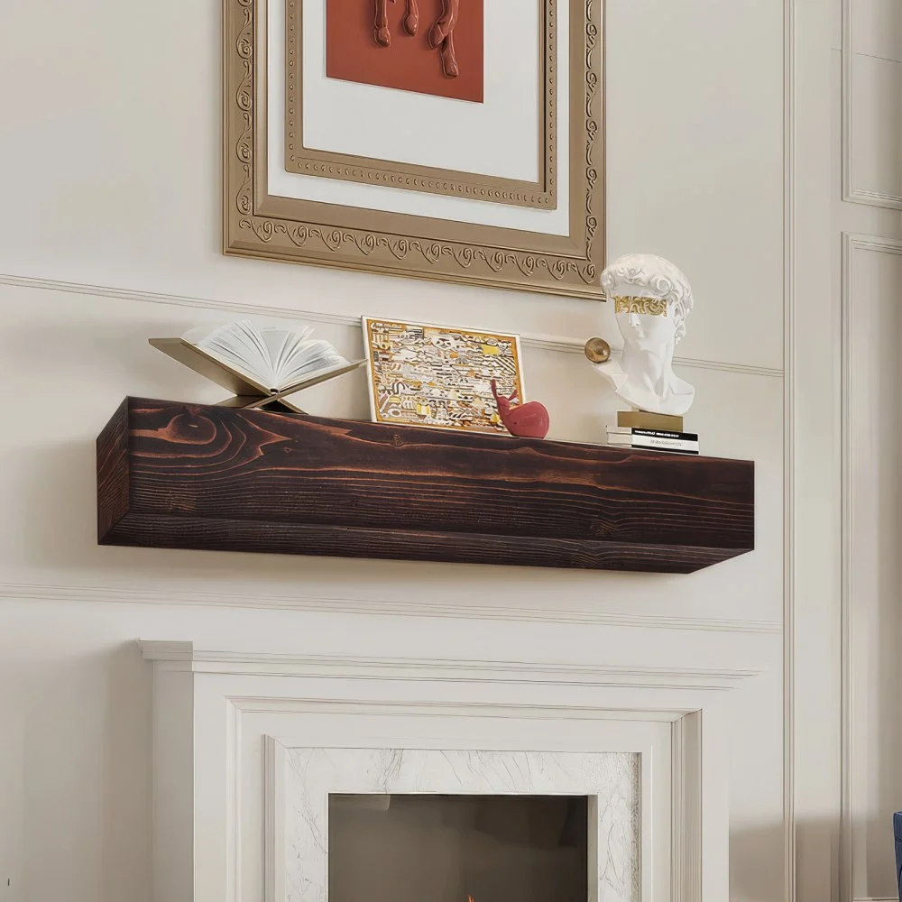 VEVOR Fireplace Mantel, 48" x 8" x 5", 50 lbs Weight Capacity, Natural Wood Mantel for Over Fireplace, Wall Mounted Floating Farmhouse Shelf, Handcrafted Fireplace Mantel for Wall Decor, Rustic Brown