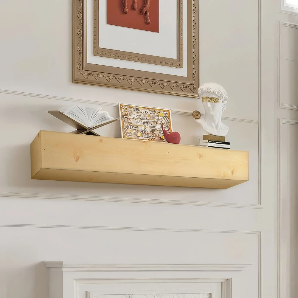 VEVOR Fireplace Mantel, 60" x 8" x 6", 50 lbs Weight Capacity, Natural Wood Mantel for Over Fireplace, Wall Mounted Floating Farmhouse Shelf, Handcrafted Wood Mantel for Wall Decor, Rustic Natural