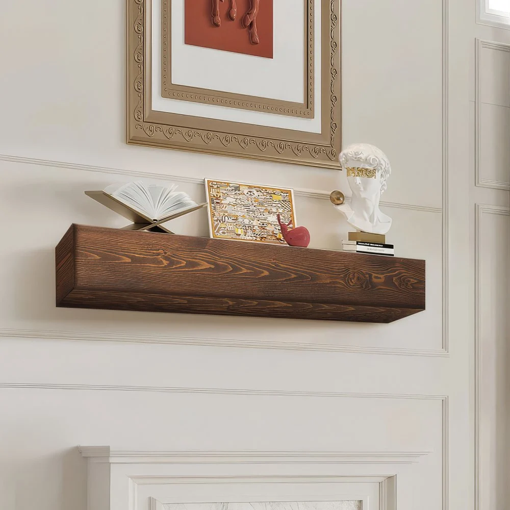 VEVOR Fireplace Mantel, 60" x 8" x 6", 50 lbs Weight Capacity, Natural Wood Mantel for Over Fireplace, Wall Mounted Floating Farmhouse Shelf, Handcrafted Fireplace Mantel for Wall Decor, Natural Brown