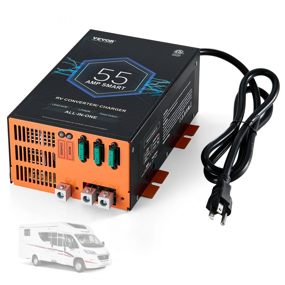 VEVOR RV Converter, 55 Amp, 110V AC to 12V DC RV Power Converter Battery Charger with 4 Stage Smart Charging 13V to 16.5V Adjustable Operating Range, Compatible with Lithium Lead Acid Battery, ETL