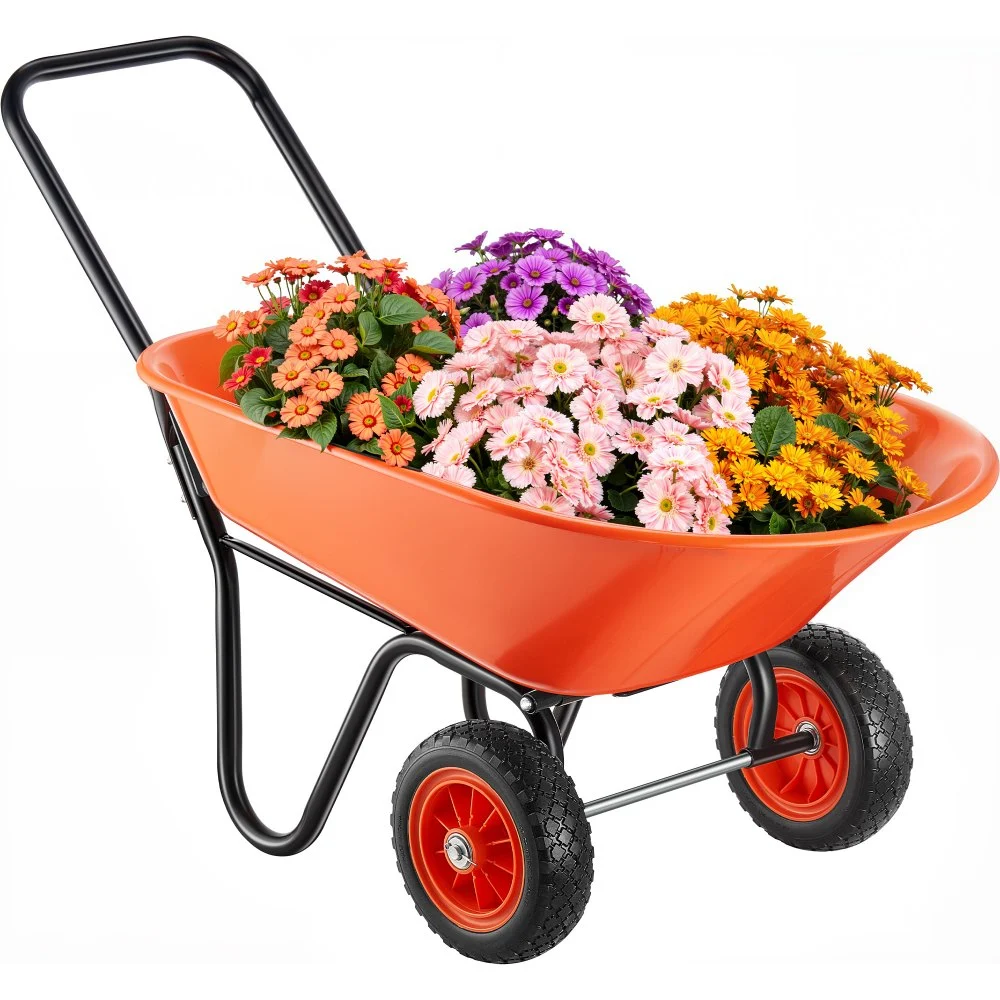 VEVOR Wheelbarrow Cart, 5 Cu. Ft. Load & 397 lbs Capacity, 2 Wheels Garden Dump Cart, Garden Wagon with Handle & 10" Wide Track Wheels, Easy Loading Utility Yard Cart & Wagons for Outdoor Lawn Yard