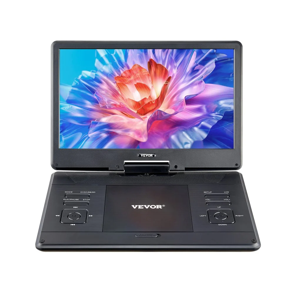 VEVOR Portable DVD Player, 14 inch HD Swivel Display Screen, 4.5-5 Hours Built-in Rechargeable Battery, Dual Speakers, Support Sync TV/USB/SD Card/CD/DVD, Car Charger, AC Power Adapter, Remote Control
