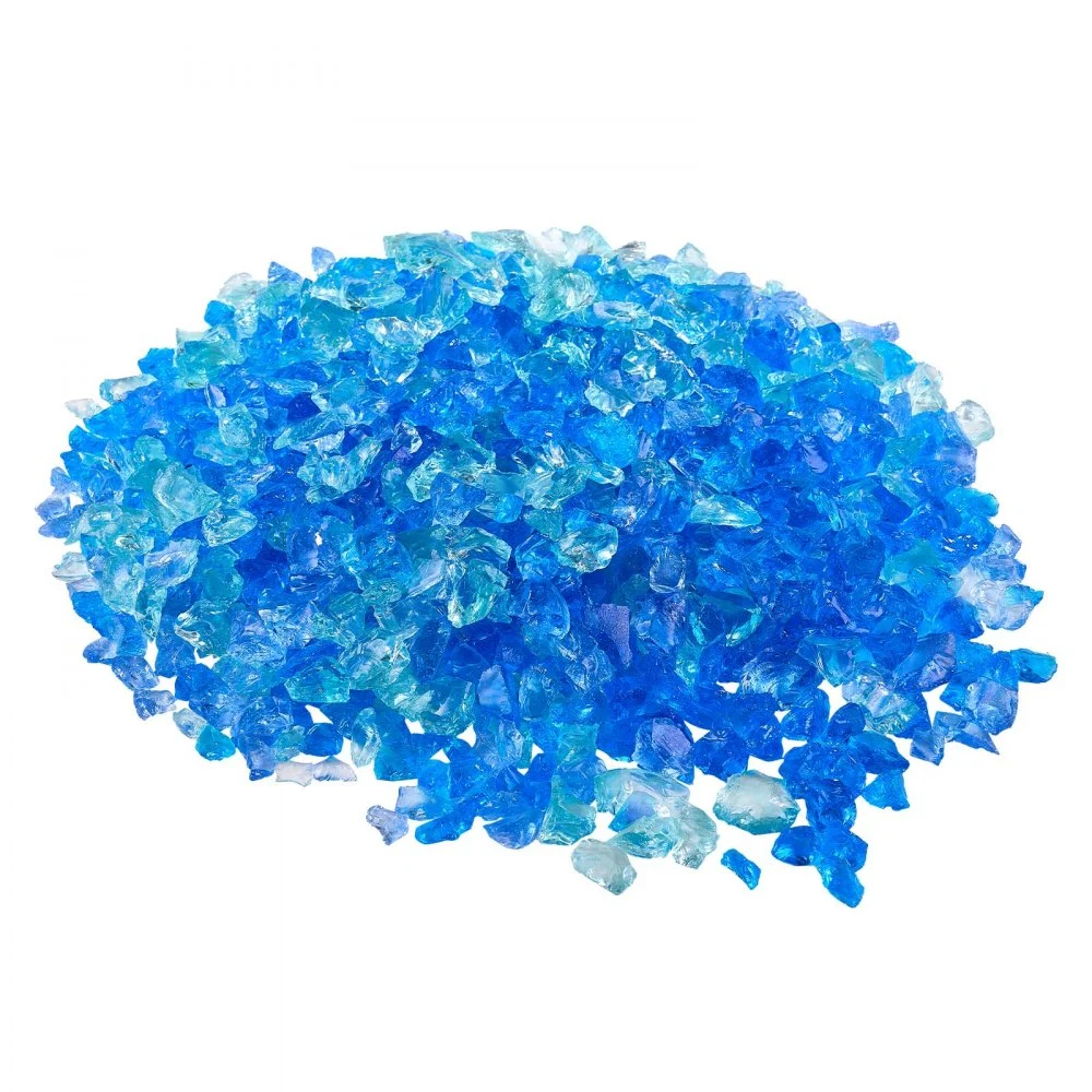 VEVOR Fire Glass, 10 LBS / 4.5 KG Fireplace Rocks, 3/4-Inch / 19.05 mm Reflective Firepit Glass Rock, High Luster Stone Landscaping for Fire Pit Table, Aqua Blue + Caribbean Blue + Aqua Green