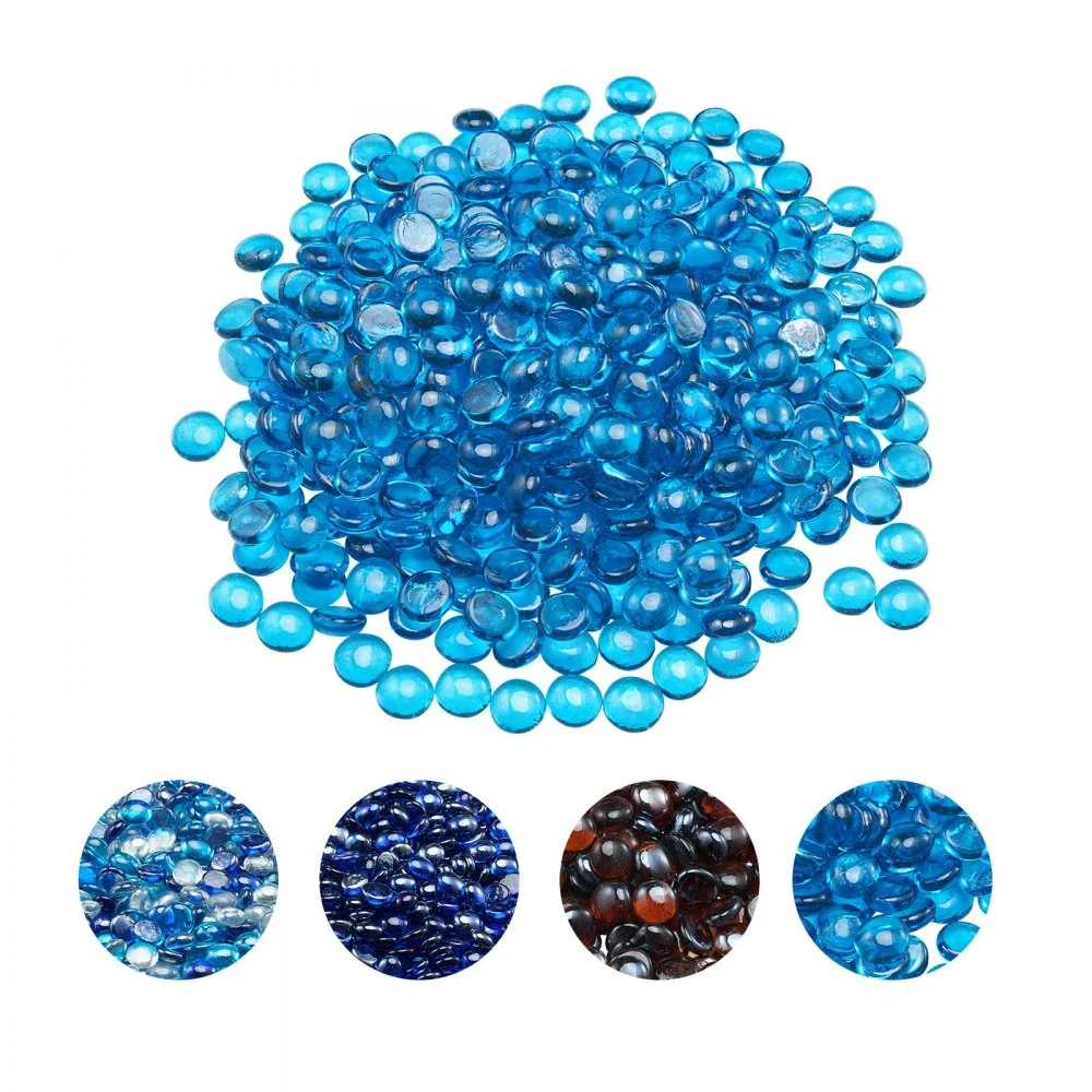 VEVOR Fire Glass, 20 lbs / 9.0 kg High-Temperature Resistant Fireplace Rocks, 3/4-Inch / 19.05 mm Reflective Firepit Glass Beads, High Luster Stone Landscaping for Fire Pit Table, Caribbean Blue