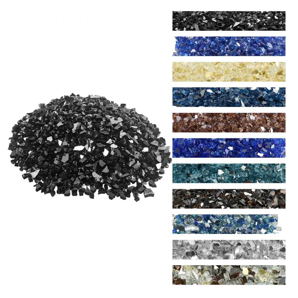 VEVOR Fire Glass, 20 LBS / 9.0 KG High-Temperature Resistant Fireplace Rocks, 1/2-Inch / 12.7 mm Reflective & Smokeless Firepit Glass Rock, High Luster Stone Landscaping for Fire Pit Table, Black