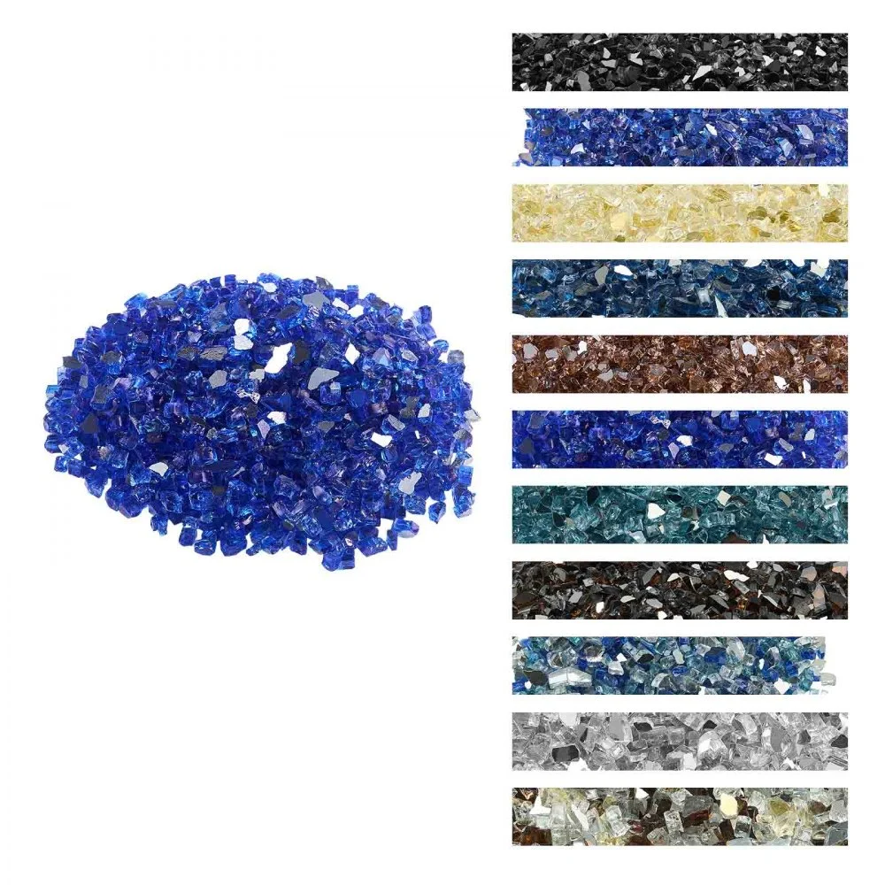 VEVOR Fire Glass, 35LBS / 15.88KG High-Temperature Resistant Fireplace Rocks, 1/2-Inch / 12.7mm Reflective & Smokeless Firepit Glass Rock, High Luster Stone Landscaping for Fire Pit Table, Cobalt Blue