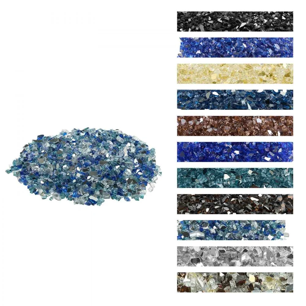 VEVOR Fire Glass, 10 LBS / 4.5 KG Fireplace Rocks, 1/2-Inch / 12.7 mm Reflective Firepit Glass Rock, High Luster & Smokeless Stone Landscaping for Fire Pit Table, Cobalt Blue + Aqua Blue + Clear